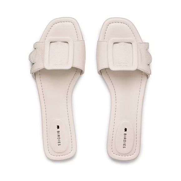 Birdies Kiwi Leather Slide Buckle Sandal in Bone - Picture 1 of 13